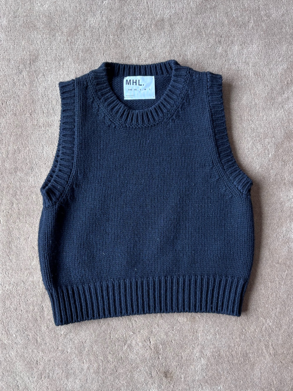 MHL. Navy Knit Sweater Vest | Size Small | Black